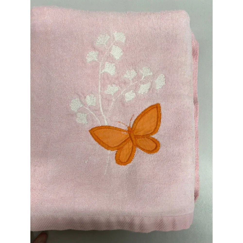 Vtg Fieldcrest Bath Towel Pink Orange Butterflies 1970’s 80’s Granny Chic
